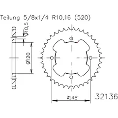 Kettenrad 38Z Teilung 520 schwarz Innendurchmesser 120 Lochkreis 142 passend für: CAN - AM DS
