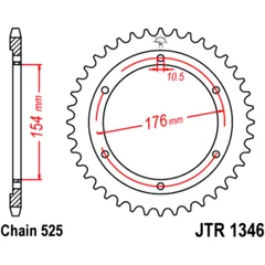 Rear sprocket 44 tooth pitch 525 inner diameter 154 bolt spacing 176 for: Honda CB, VFR