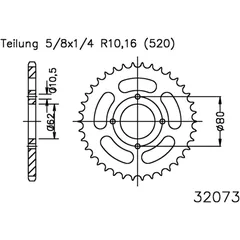 Kettenrad 53Z Teilung 520 Innendurchmesser 062 Lochkreis 080 passend für: Sachs Roadster