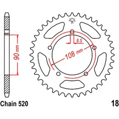 Kettenrad 39Z Teilung 520 Innendurchmesser 090 Lochkreis 108 passend für: MZ/MUZ Skorpion