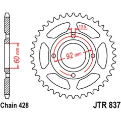 Kettenrad 39Z für Motorräder, Teilung 428, Innendurchmesser 60 mm, Lochkreis 92 mm