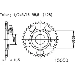 Kettenrad 55Z Teilung 428 Innendurchmesser 062 Lochkreis 108 passend für: Sachs XTC, X - Road