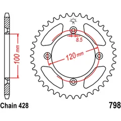 Rear sprocket 48 tooth pitch 428 inner diameter 100 bolt spacing 120 for: Suzuki RM