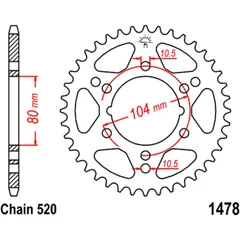 Kettenrad 38Z Teilung 520 Innendurchmesser 080 Lochkreis 104 passend für: Kawasaki ZX - 10R, ZX - 6R, ZX - 10RR