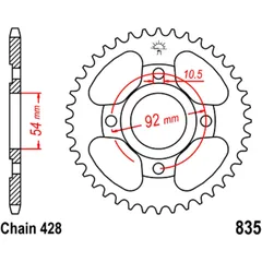 Rear sprocket 45 tooth pitch 428 inner diameter 54 bolt spacing 92 for: Yamaha RD