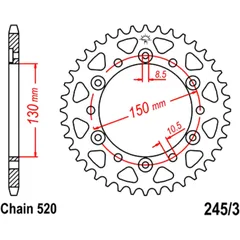 Rear sprocket 47 tooth pitch 520 inner diameter 130 bolt spacing 150 for: Honda NX, FMX, VT