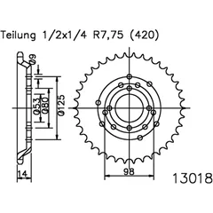 Kettenrad 48Z Teilung 420 schwarz Innendurchmesser 053 Lochkreis 098 passend für: Derbi Fenix