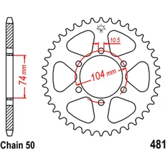 Rear sprocket 45 tooth pitch 530 inner diameter 074 bolt spacing 104 for: Kawasaki Z