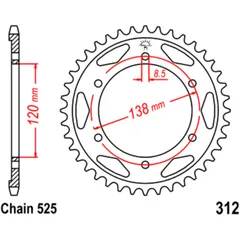 Kettenrad 40Z Teilung 525 Innendurchmesser 120 Lochkreis 138 passend für: Honda VFR, RVF