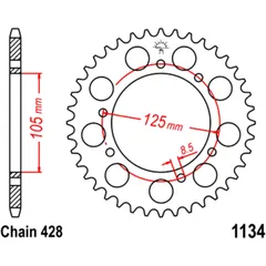 Kettenrad 57Z Teilung 428 Innendurchmesser 105 Lochkreis 125 passend für: Rieju Marathon, RS - 3, Tango