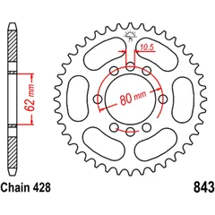 Rear sprocket 48 tooth pitch 428 inner diameter 62 bolt spacing 80 for: Yamaha DT