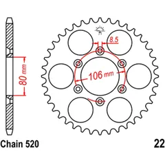 Rear sprocket 49 tooth 520 black inner diameter 80 bolt spacing 106 for: Aprilia RX, SX, MX