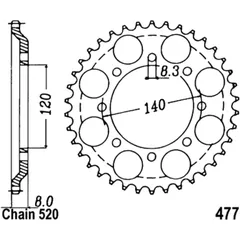 Kettenrad 43Z Teilung 520 Innendurchmesser 120 Lochkreis 140 passend für: Kawasaki KLR