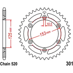 Kettenrad 39Z Teilung 520 Innendurchmesser 125 Lochkreis 153 passend für: Honda XR, CRF