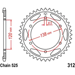 Kettenrad 38Z Teilung 525 Innendurchmesser 120 Lochkreis 138 passend für: Honda VFR, RVF