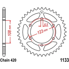Rear sprocket 65 tooth pitch 420 inner diameter 108 bolt spacing 123 for: Derbi Senda, GPR