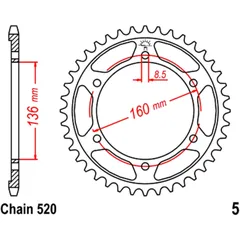 Kettenrad 39Z Teilung 520 Innendurchmesser 136 Lochkreis 160 passend für: BMW F 650, G
