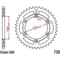 Kettenrad 36Z Teilung 520 Innendurchmesser 100 Lochkreis 124 passend für: Ducati Monster, Supersport, S