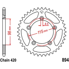 Rear sprocket 48 tooth pitch 420 inner diameter 98 bolt spacing 115 for: KTM SX