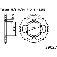 Kettenrad 43Z Teilung 525 schwarz Innendurchmesser 154 Lochkreis 173 passend für: Aprilia RST
