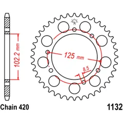 Rear sprocket 48 tooth pitch 420 inner diameter 102 bolt spacing 125 for: Derbi Senda, Dekker