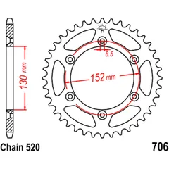 Kettenrad 46Z Teilung 520 Innendurchmesser 130 Lochkreis 152 passend für: Aprilia SXV, RXV