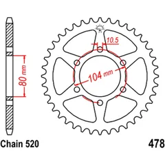 Rear sprocket 46 tooth pitch 520 inner diameter 80 bolt spacing 104 for: Kawasaki Z, ZX - 6R, KLE