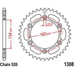 Rear sprocket 42 tooth pitch 520 inner diameter 134 bolt spacing 160 for: Honda CBR, VTR