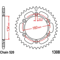 Rear sprocket 45 tooth pitch 520 inner diameter 134 bolt spacing 160 for: Honda CBR, VTR