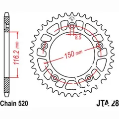 Rear sprocket aluminium 44tooth pitch 520 silver