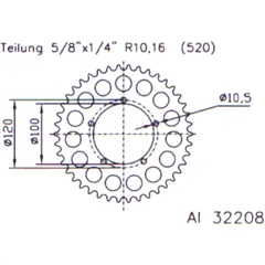Alu - Kettenrad 40Z Teilung 520 silber Esjot Innendurchmesser 100 Lochkreis 120 passend für: Aprilia RS, RSV, Tuono