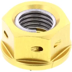 Sprocket nut M10X1. 25mm alu drilled gold for: Kawasaki Z, Ninja, ZZR, Honda CB, CBR, XL
