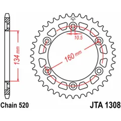 JT SPROCKETS Ultraleichtes Aluminiumritzel hinten 1308 - 520 für Honda CBR1000RR, CBR600F, CBR600RR