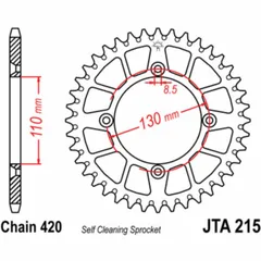 JT SPROCKETS Ultraleichtes selbstreinigendes Aluminiumritzel hinten 215 - 420 für Honda CR80R, CR85R, CRF150R