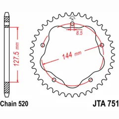 JT SPROCKETS Ultraleichtes Aluminiumritzel hinten 751 - 520 für Ducati 748, 800MONSTER, 848