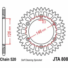 JT SPROCKETS Aluminium Ultraleichtes selbstreinigendes Kettenrad 808 - 520 für Suzuki DR350, DR-Z250, DR-Z400