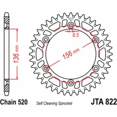 JT SPROCKETS Ultraleichtes selbstreinigendes Aluminiumritzel hinten 822 - 520 für Husqvarna, Beta, für: Gas Gas