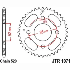 JT SPROCKETS Standard Stahlritzel hinten 1071 - 520 für Kymco MXER150, MXER50, MXU150