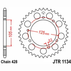 JT SPROCKETS Standard Stahlritzel hinten 1134 - 428 für Rieju, Derbi, Malaguti