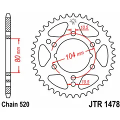JT SPROCKETS Standard Stahlritzel hinten 1478 - 520 für Polaris, Kawasaki, Suzuki