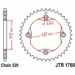 JT SPROCKETS Standard Stahlritzel hinten 1760 - 520 für Suzuki LT-R450QUADRACER, LT-Z400QUADSPORT