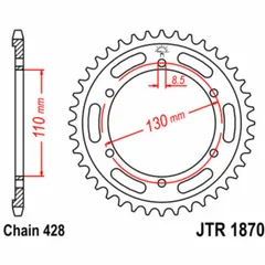 JT SPROCKETS Standard Stahlritzel hinten 1870 - 428 für Yamaha TZR125, YBR250