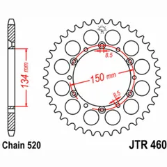 JT SPROCKETS Steel Standard Rear Sprocket 460 - 520 for Kawasaki KDX200, KDX250, KLX250 Suzuki RM-Z250