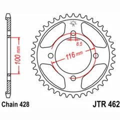 JT SPROCKETS Standard Stahlritzel hinten 462 - 428 für Kawasaki KLX140, KX100, KX80