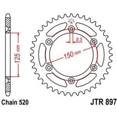 JT SPROCKETS Zink Standard Kettenrad 897 - 520 für KTM, Husaberg, Husqvarna