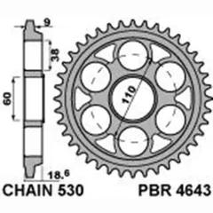 PBR Standard Stahlritzel hinten 4643 - 530 für Ducati 1200MULTISTRADA, 1260MULTISTRADA