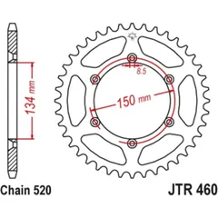 JT SPROCKETS Steel Self-Cleaning Rear Sprocket 460 - 520 for Kawasaki KDX200, KDX250, KLX250 Suzuki RM-Z250