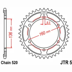 JT SPROCKETS Standard Stahlritzel hinten 5 - 520 für Aprilia, BMW, Beta JTR5.47