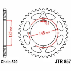 JT SPROCKETS Standard Stahlritzel hinten 857 - 520 für Yamaha TT600, XT500, XT550 MZ 660BAGHIRA, 660MASTIFF JTR857.40