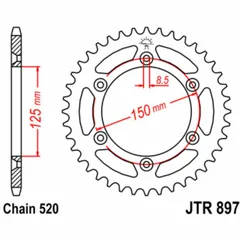 JT SPROCKETS Standard Stahlritzel hinten 897 - 520 für KTM, Husaberg, Husqvarna